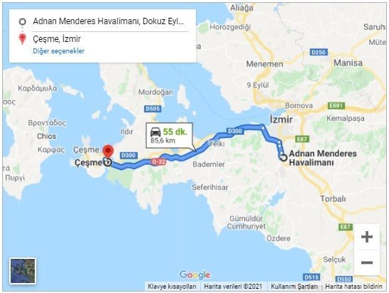 İzmir Havalimanı Çeşme Arası 86,5km