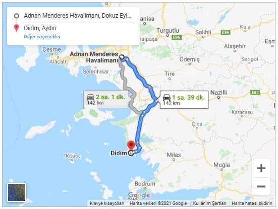 İzmir Havalimanı Didim Arası 142km