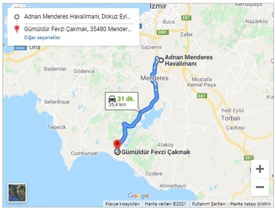 İzmir Havalimanı Gümüldür Arası 35,4km