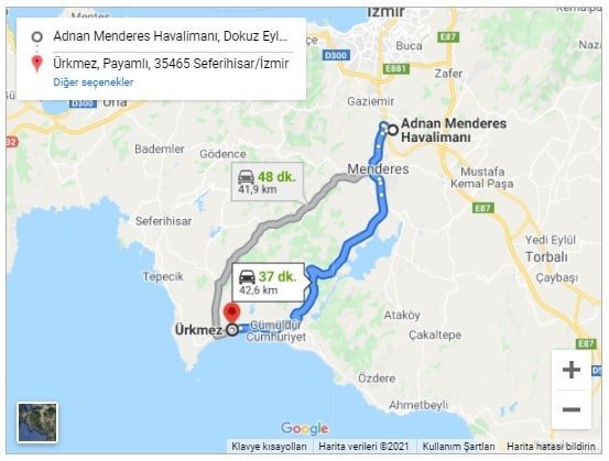 İzmir Havalimanı Ürkmez Arası 43km