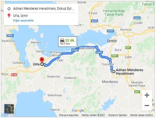 İzmir Havalimanı Urla Arası 46km